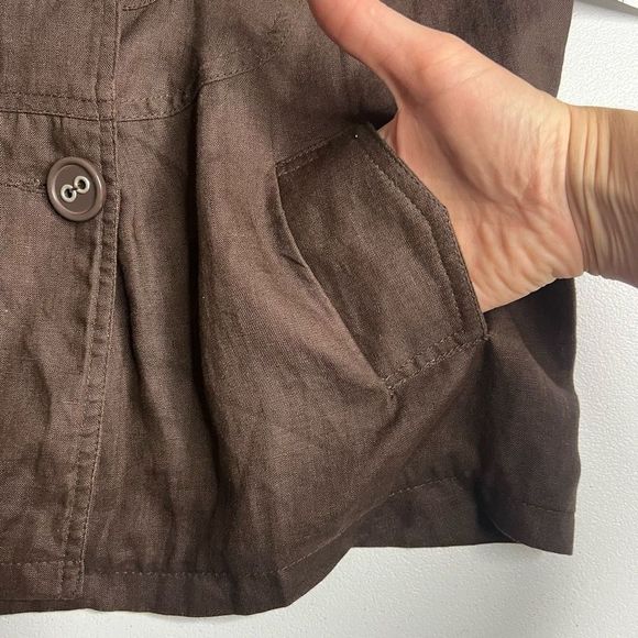 Mandarin Blue Linen Double-Breasted Tab Shoulder Collared‎ Neckline Coat Medium - Picture 8 of 12